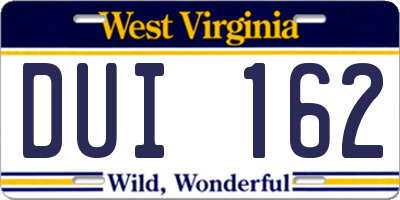 WV license plate DUI162