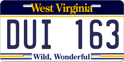 WV license plate DUI163