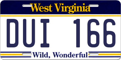WV license plate DUI166