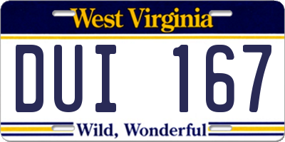 WV license plate DUI167
