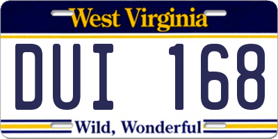 WV license plate DUI168
