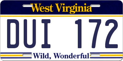 WV license plate DUI172