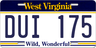 WV license plate DUI175