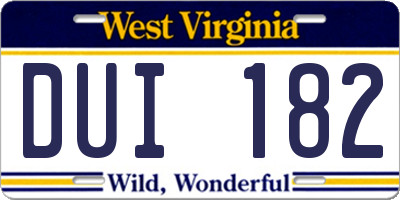 WV license plate DUI182