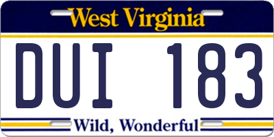 WV license plate DUI183