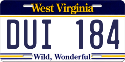 WV license plate DUI184