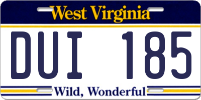 WV license plate DUI185