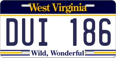 WV license plate DUI186