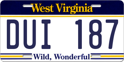 WV license plate DUI187