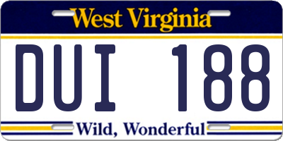 WV license plate DUI188