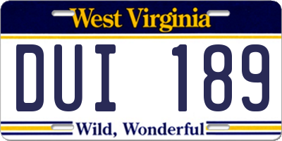 WV license plate DUI189