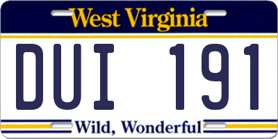 WV license plate DUI191