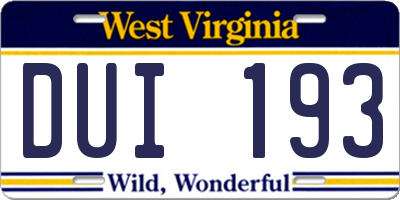 WV license plate DUI193