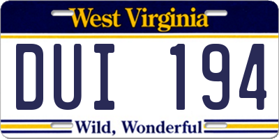 WV license plate DUI194