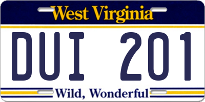 WV license plate DUI201