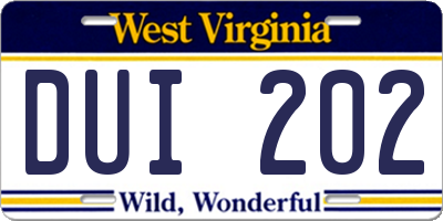 WV license plate DUI202