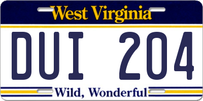 WV license plate DUI204