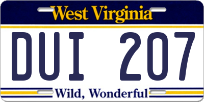WV license plate DUI207
