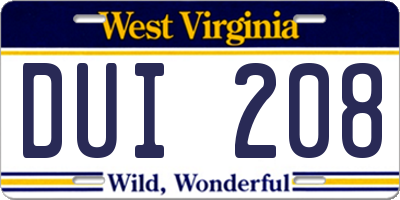 WV license plate DUI208