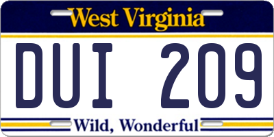 WV license plate DUI209