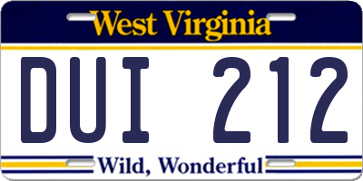 WV license plate DUI212