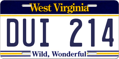 WV license plate DUI214