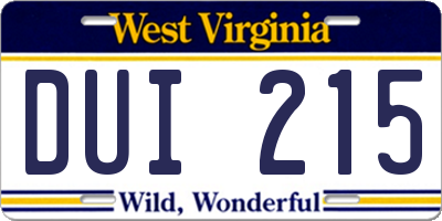 WV license plate DUI215