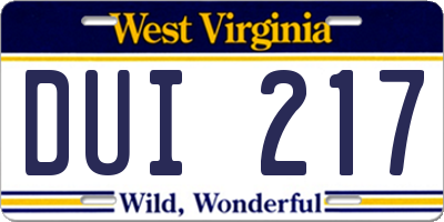 WV license plate DUI217
