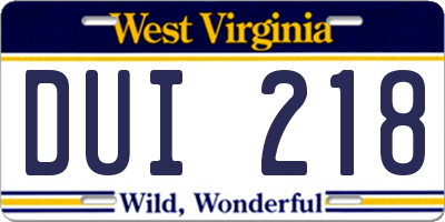 WV license plate DUI218