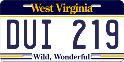 WV license plate DUI219