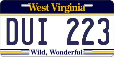 WV license plate DUI223