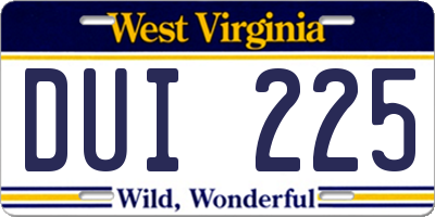 WV license plate DUI225