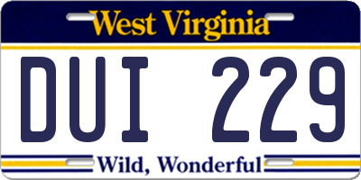 WV license plate DUI229