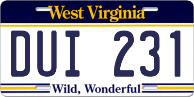 WV license plate DUI231