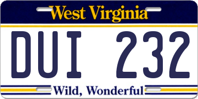 WV license plate DUI232