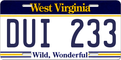WV license plate DUI233