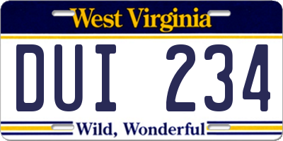 WV license plate DUI234