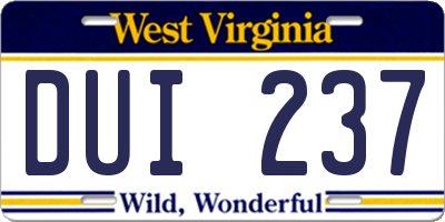 WV license plate DUI237