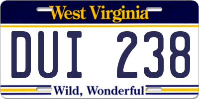WV license plate DUI238