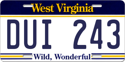 WV license plate DUI243