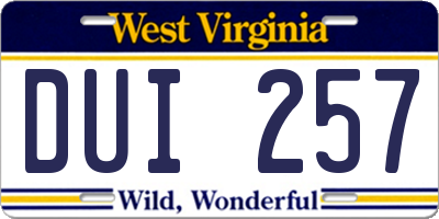 WV license plate DUI257
