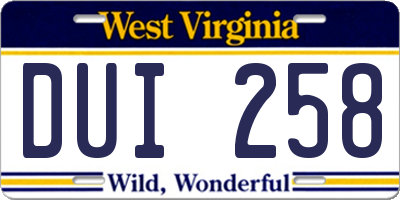 WV license plate DUI258