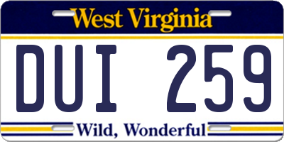 WV license plate DUI259