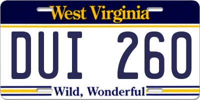 WV license plate DUI260