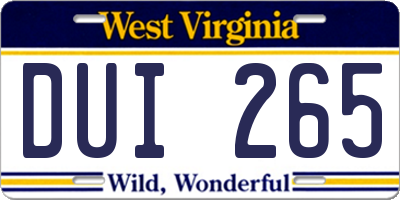 WV license plate DUI265