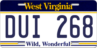 WV license plate DUI268
