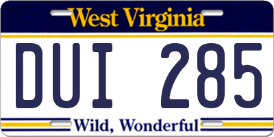 WV license plate DUI285