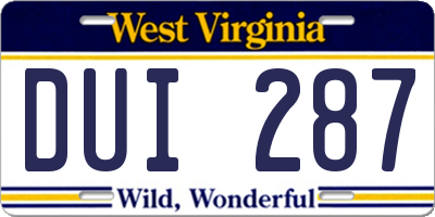 WV license plate DUI287