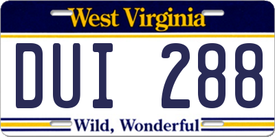WV license plate DUI288