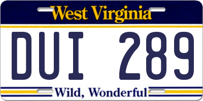 WV license plate DUI289
